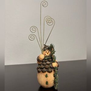 Faux Wooden Carved Snowman with Pine Cone Look Accents Picture/Card Holder